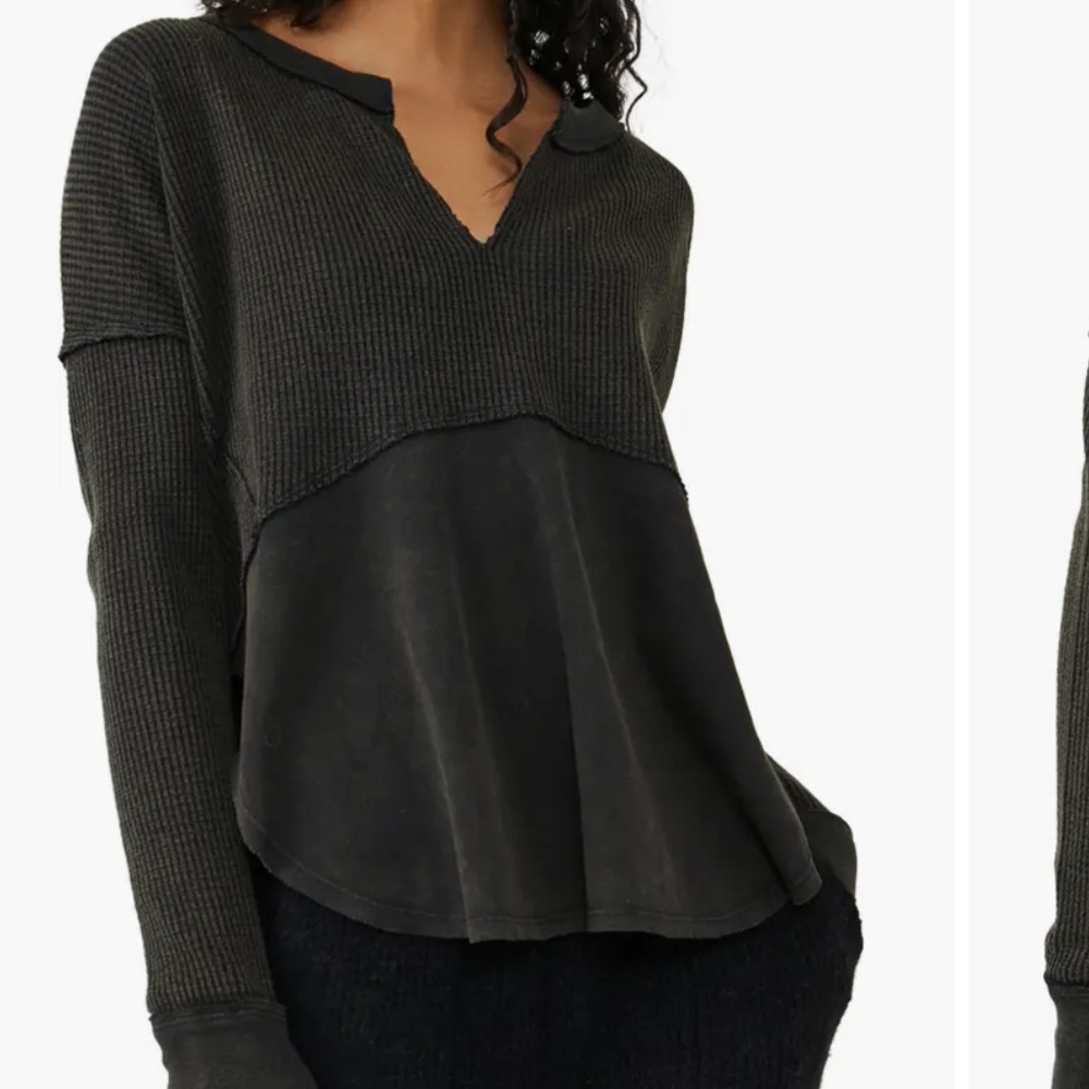 We the Free Free People Monterey Thermal Black Gray T-Shirt Size L